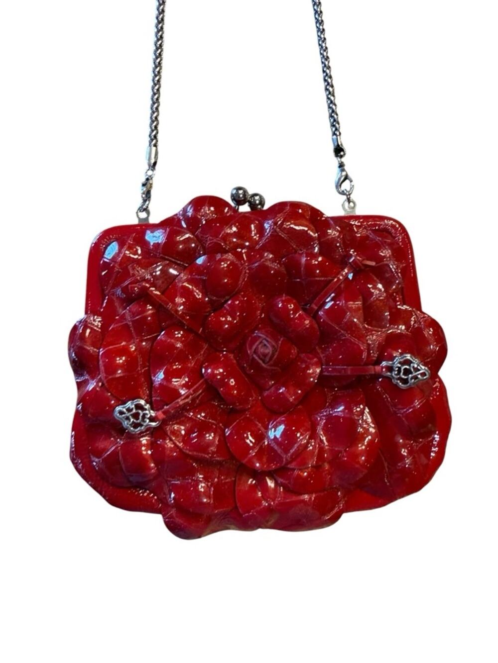 Brighton Rosalie Red Patent Leather Floral Evening Bag - Women Bags 5”